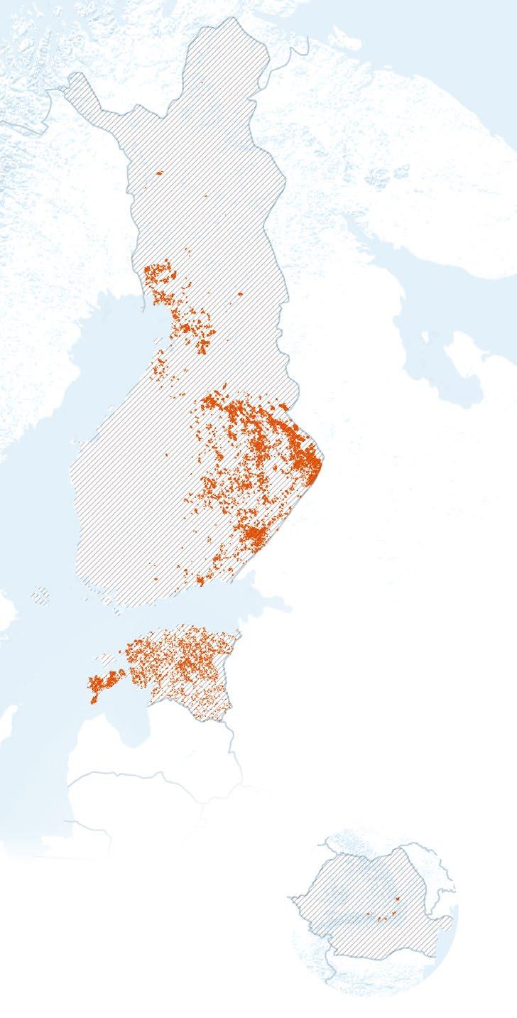 TORNATOR Vuosikertomus 2017 / Katsaus Tornatoriin Tornatorin metsäomaisuus toimintamaissa Tukki- ja kuitupuun kantohinnat Suomessa (4 viikon liukuva keskiarvo) /m 3 60 50 40 30 20 10 0 13 14 15 16 17
