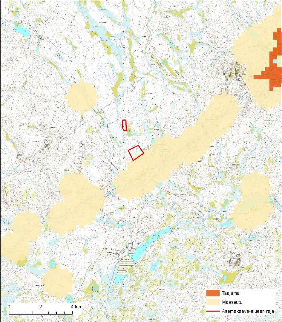 Kuva 14. Asutus YKR aineiston mukainen yhdyskuntarakenne vuonna 2016.