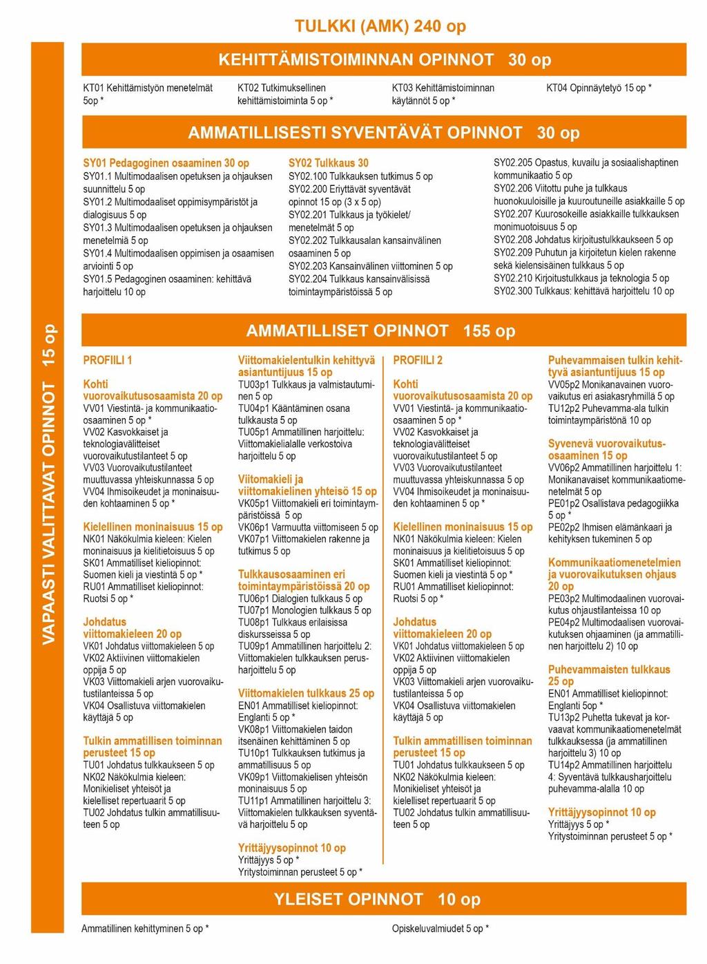 11 Opetussuunnitelman visualisointi Taulukkoon on