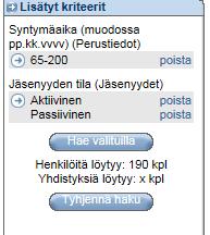 Mikäli hakisit haulla, jossa sinulla on vain alkuikäraja (65-) eikä lainkaan loppuikärajaa, voi tuloksia vääristää mukaan tulevat tyhjät kentät.