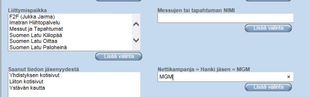 tulostuvaksi kenttä Nettikampanja = Hanki jäsen = MGM Exceliä suodattamalla ohjeen Tietojen suodattaminen ja lajittelu Excelissä