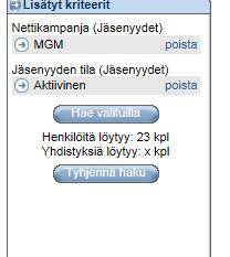 jäsenet painamalla Aktiivinen hiirellä siniseksi ja sitten Lisää valinta.