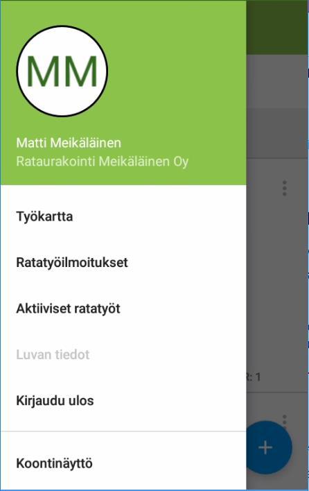 Ratatyövastaavan käyttöohje - RUMA-mobiilisovellus Kuva: Ratatyövastaavan päävalikko Kuva: Ratatyöilmoitukset-näkymä Sisällys 1. Kirjautuminen mobiilisovellukseen... 2 1.1. Sisäänkirjautuminen... 2 1.2. Uloskirjautuminen.