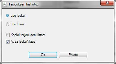 8.3. Tulostaminen Tarjous tulostetaan napsauttamalla työkalurivin tulostimen kuvaketta ja valitsemalla Tuloste-alasvetovalikosta käytettävä dokumenttipohja.