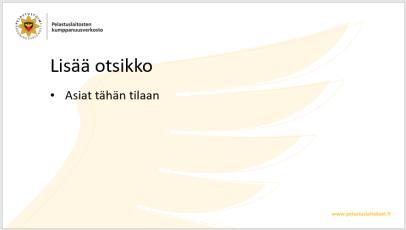 Virallisen tunnukseen käyttöön osana asiakirja- ja powerpoint-pohjia on haettu erikseen lupa Sisäministeriöltä (päätös 19.6.2012).