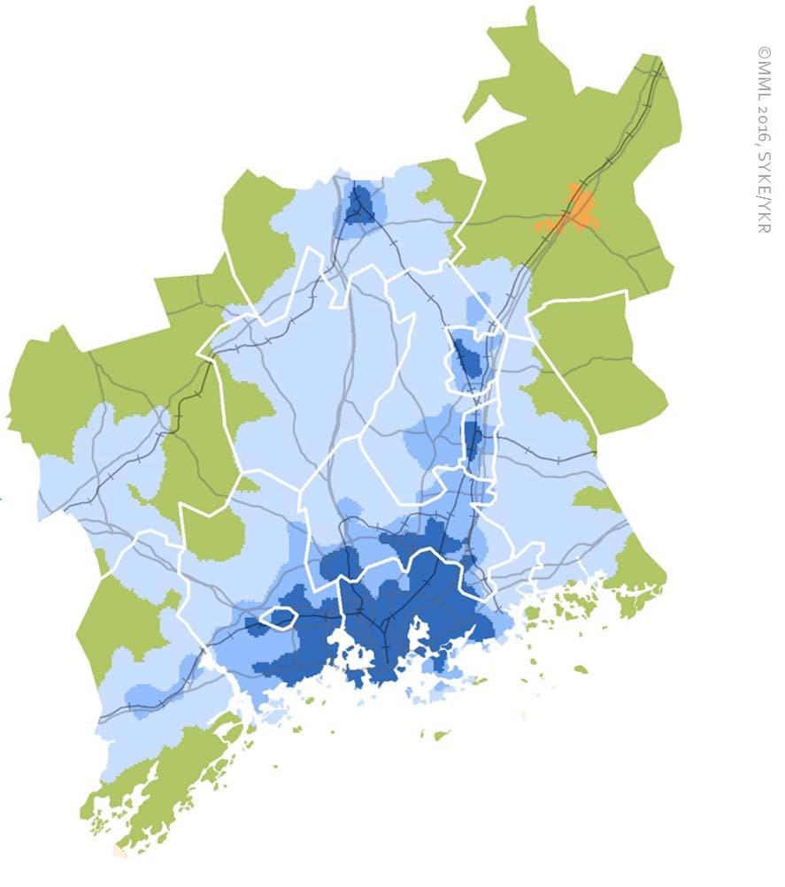 Asiaa on tässä havainnollistettu kaupunki maaseutuluokituksen avulla. Luokituksen mukaiset vyöhykkeet on esitetty kartalla.