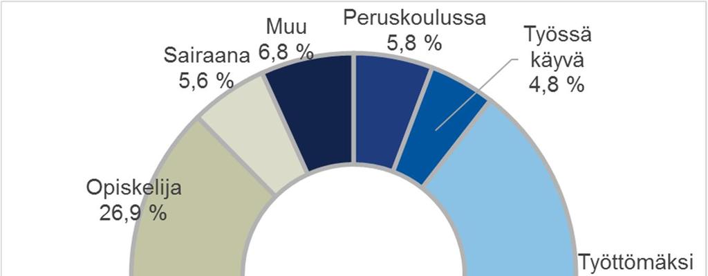 Kuva 5: Nuorten elämäntilanne tavoittamisen aikaan vuonna