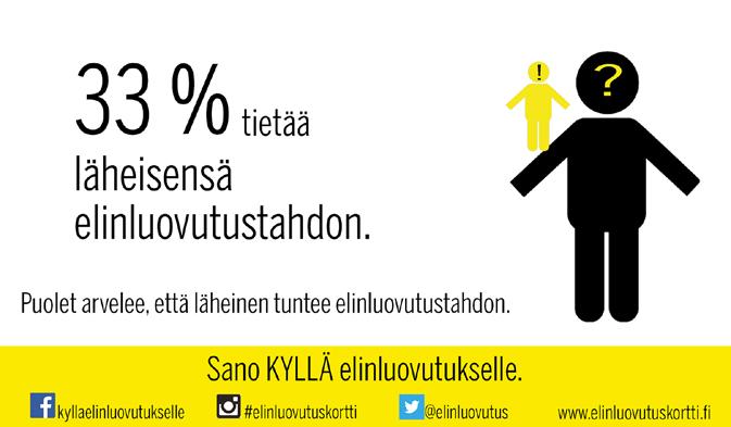 Elinluovutusten edistäminen Elinluovutusten edistäminen, KYLLÄ elinluovutukselle / Lahja elämälle -tiedotustoiminta on järjestöjen yhteistyötä.