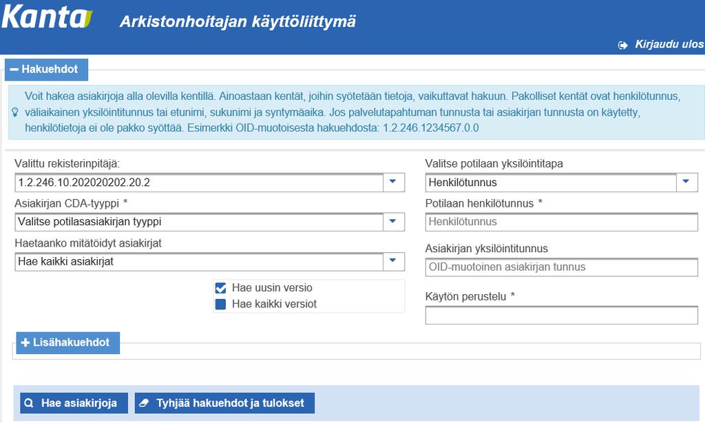 4. Syötä varmennekortin PIN-koodi kortinlukijaohjelman tunnistussivulla (kuva 6). Kuva 6 Kortinlukijaohjelman tunnistussivu Onnistuneen kirjautumisen jälkeen avautuu n päänäkymä (kuva 7).
