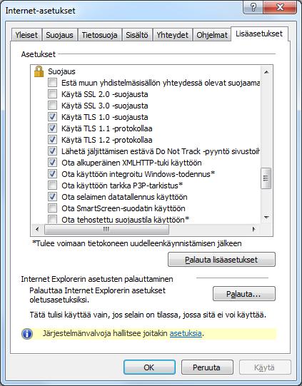 Kuva 1 Internet-asetukset 2.2 Varmennekortti Järjestelmään kirjautumisessa tarvitaan sosiaali- ja/tai terveydenhuollon varmennekorttia ja kortinlukijaa.