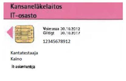Kuva 2 Käyttäjäoikeudet Kanta-arkistohoitajan roolissa toimivalta henkilöltä kysytään toimikortin numeroa, jolla tarkoitetaan kortin etupuolella olevaa 11-merkkistä tunnistetta (kuva 3), joka on sama
