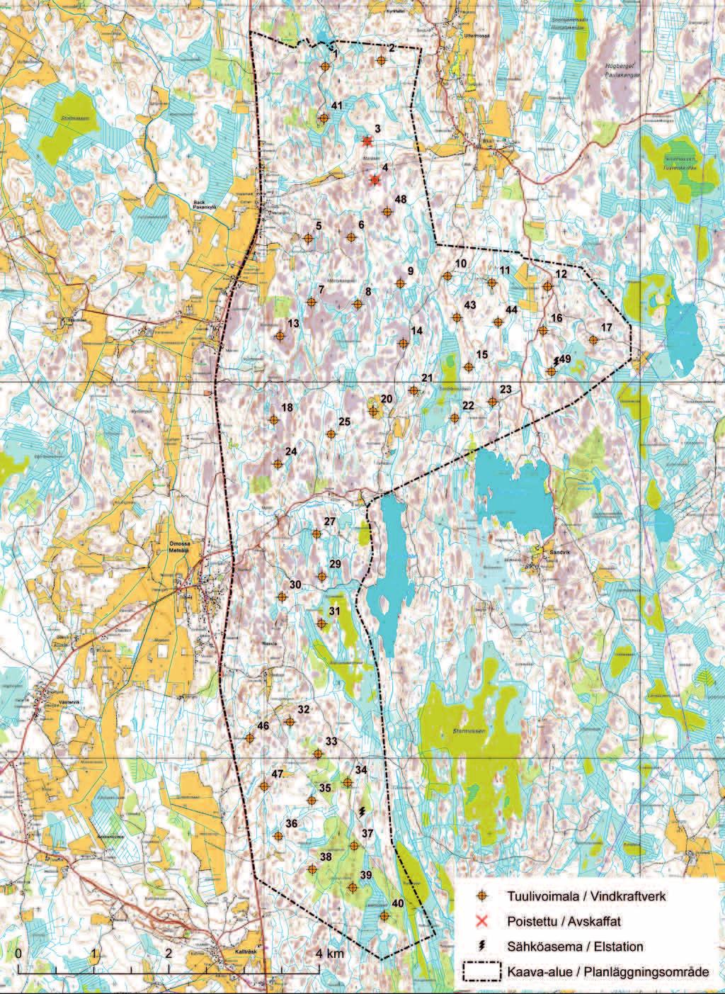 Kartta: Voimaloiden numerointi,