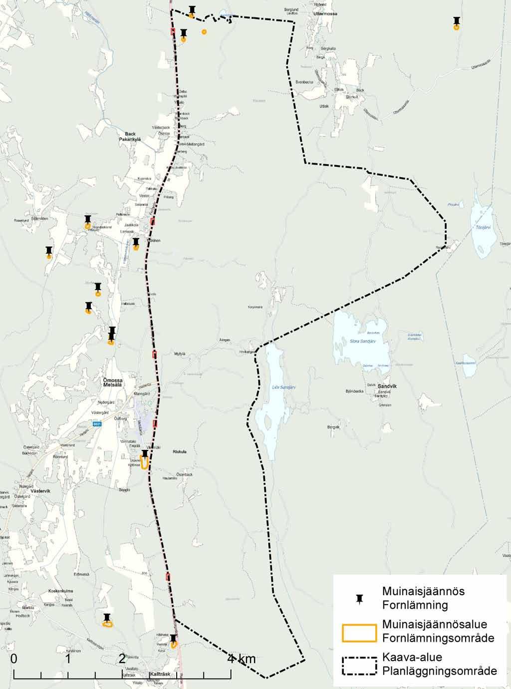 2.2.6 Muinaismuistot Suunnittelualueen luoteiskulmassa on kaksi rekisteröityä muinaisjäännöstä: Kristiinankaupunki Lappfjärd-Back 1, hautaröykkiö Kristiinankaupunki Lappfjärd-Back 2, hautaröykkiö