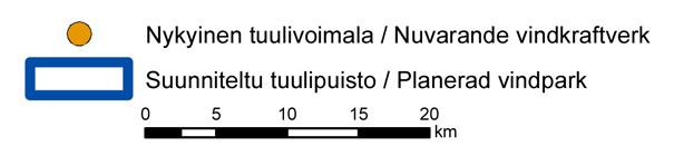 2.2.12.12 Muut lähialueen tuulivoimalahankkeet Olemassa olevat tuulivoimapuistot Kristiinankaupungin rannikolla sijaitsee kolme 1 MW tuulivoimalaitosta.