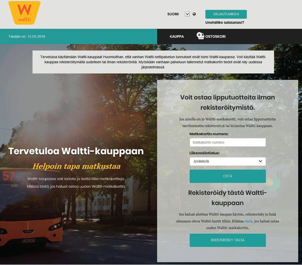 Waltti-kaupassa voit ladata matkakorttisi ilman rekisteröitymistä tai rekisteröimällä oman käyttäjätilin.