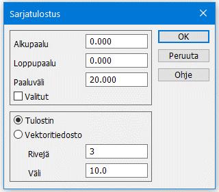 7.3 Sarjatulostus Avaa kairausikkunasta toiminto Tiedosto Tulostus Sarjatulostus, jolla voi tulostaa kairausdiagrammikuvia sarjana.