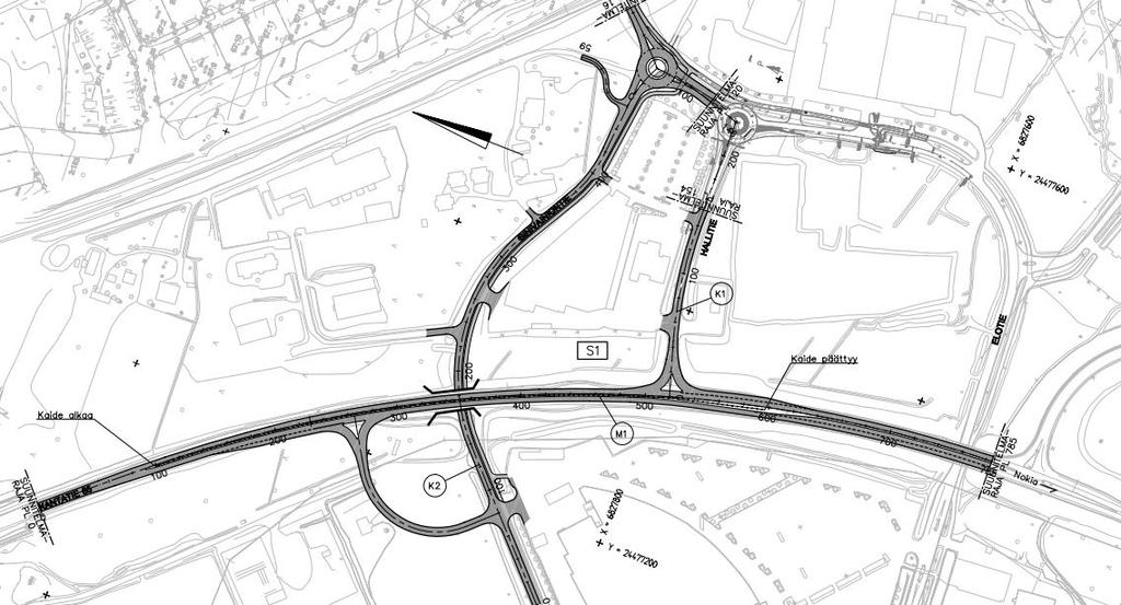 10 2.1.4 Vaihtoehto 4 Vaihtoehdossa 4 kantatien suuntaisliittymät on suunniteltu nykyisen Elovainiontien liittymän pohjoispuolelle ja nykyisen Hallitien liittymän kohdalle.