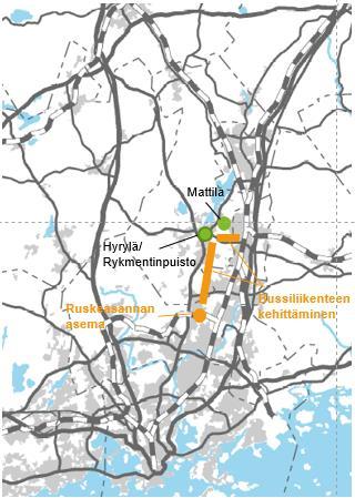 9 Hyrylän suunta 9.1 Nykytila Hyrylä sijaitsee rataverkon ulkopuolella, mutta suhteellisen lähellä merkittäviä asemia.