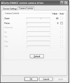 Microsoft Net messenger -ohjelmassa tarvitsee vain painaa play - näppäintä. Option -valintalaatikon avulla voi kameran joitain toimintoja käyttää kaukosäätöisesti.