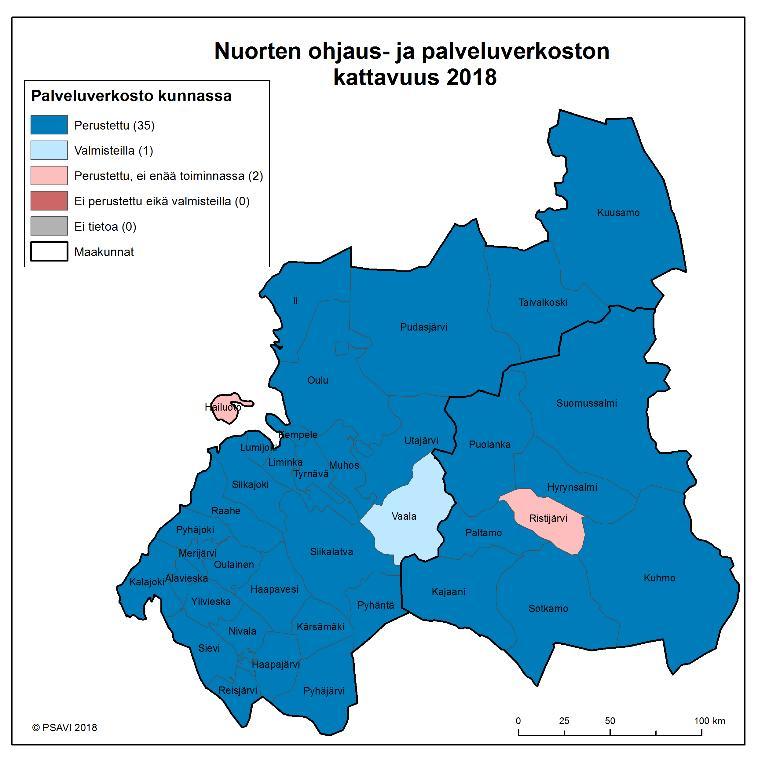 Vuonna 2018 yhden kunnan verkosto on valmisteilla, vaikka se oli toimiva vuonna 2014. Kahden kunnan verkostot ovat lopettaneet toimintansa. Kartat 1 ja 2.