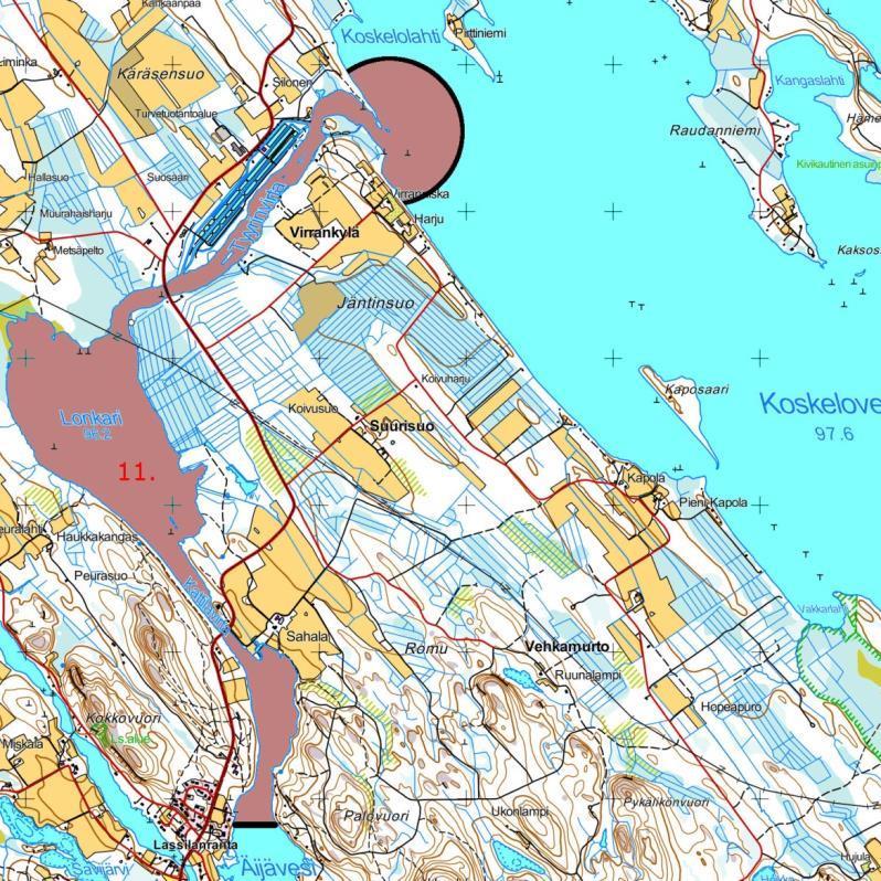 Kuva 4 i. Rauhoitusalue 11 Tyyrinvirran niskalta Rapalansalmelle. Kahdestoista alue käsittäisi Äijäveden ja Toholahden välisen salmen.