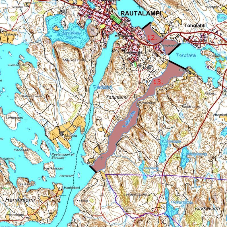 Kuva 4 j. Rauhoitusalue 12 Äijäveden alapuolella ja rauhoitusalue 13 Tallinvirralla. Neljästoista alue perustettaisiin Hankaveden ja Konneveden välisten Konnekosken ja Karinkosken alueelle.