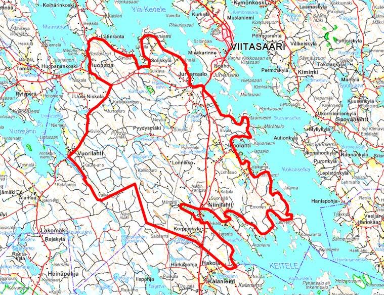 FCG SUUNNITTELU JA TEKNIIKKA OY Natura-tarvearviointi 6 (17) Keiteleen länsipuolen rantayleiskaava-alue. Kuvassa 3 on esitetty otekaavaluonnon kartasta Hakojärven ja Kalliojärven alueelta.