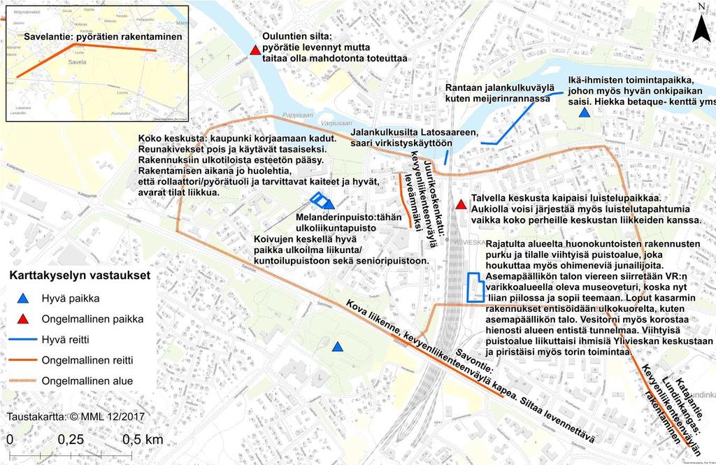 20 Toiveita kehitettävistä alueista/reiteistä Liikuntaesteisille soveltuva luontoreitti Lähiliikuntapalvelujen lisääminen keskustan lisäksi myös asuinalueille Keskustan jalankulku- ja pyörätiet