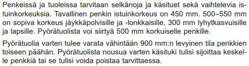 Tason 1 reitillä penkit sijaitsevat noin 100-150 metrin välein, tasolla 2 välimatkat ovat vähän pidempiä.