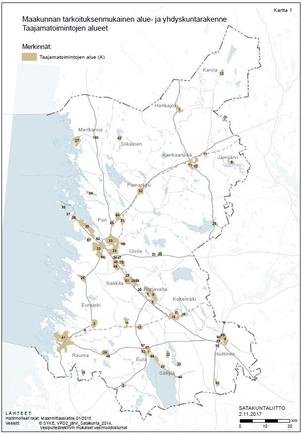 EHDOTUS 1 Taajamatoimintojen alueet YHTEENSÄ 62 aluetta, 30 000 ha