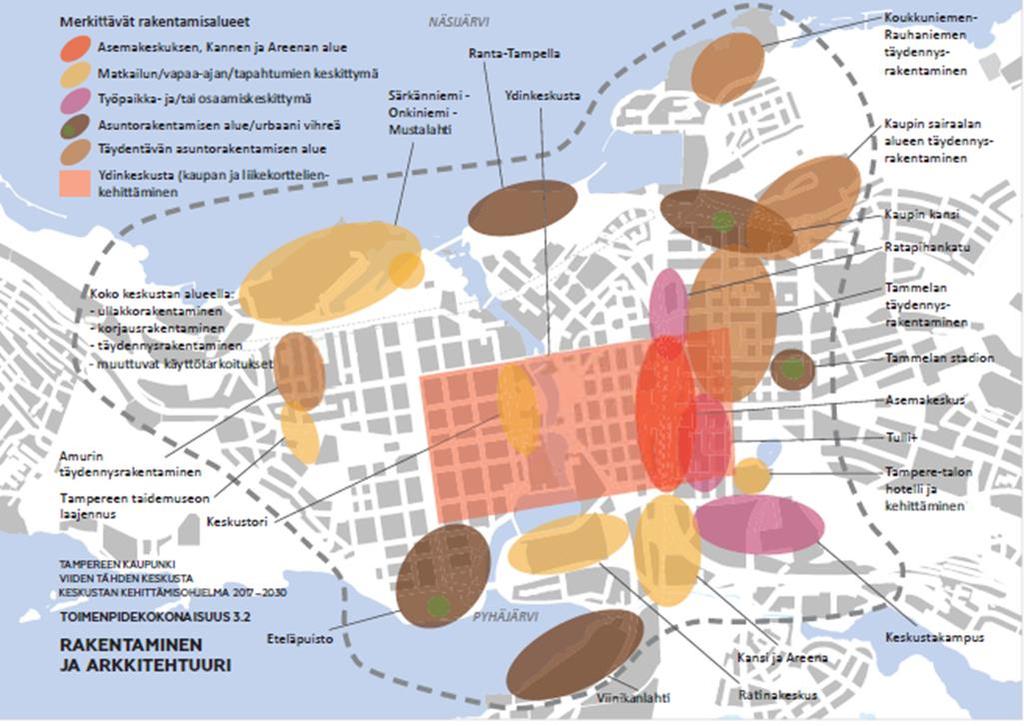 Saavutettavuus, työpaikat ja asuminen + Molemmat raitiotielinjat palvelevat Tammelan ja keskustan itäosan työpaikka- ja asuinalueita ja rautatieasemaa.