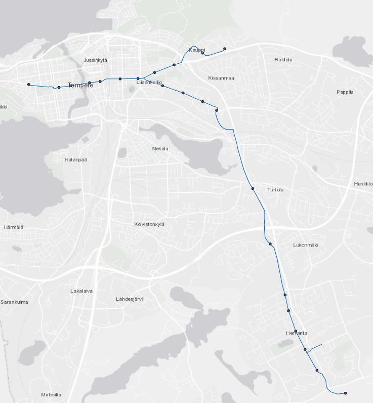 Tampere3 Tammela TAMK TAY Ei vaikutusta kampusten välisiin matka-aikoihin Matka-ajat kampusten välillä (sis.