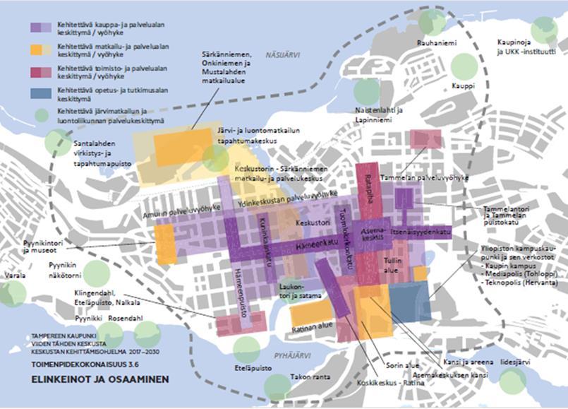 Pysäkkiympäristöjen vetovoimaisuus yritystoiminnan kannalta + Lisää Ratinan yritysalueen vetovoimaa verrattuna siihen, että molemmat raitiotielinjat ajetaan Pyynikintorille.