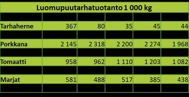 Luomumarjoja tuotettiin 590 hehtaarilla.