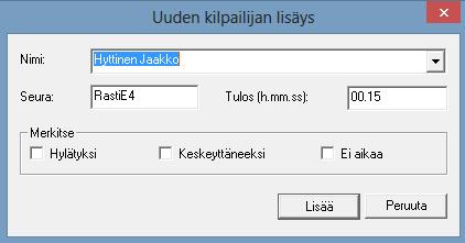 eresults Lite Ohje Rasti E4 Sivu 17 2) Kirjoita suunnistajan nimi ja paina Lisää :