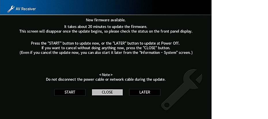 Laiteohjelmiston (firmware) päivitys verkosta MAIN ZONE SLEEP PART PURE DIRECT HDMI OUT SCENE 3 4 5 6 7 8 INPUT TUNER NET USB BLUETOOTH PRESET RED GREEN ELLOW BLUE TOP POP-UP MENU HOME /MENU AI