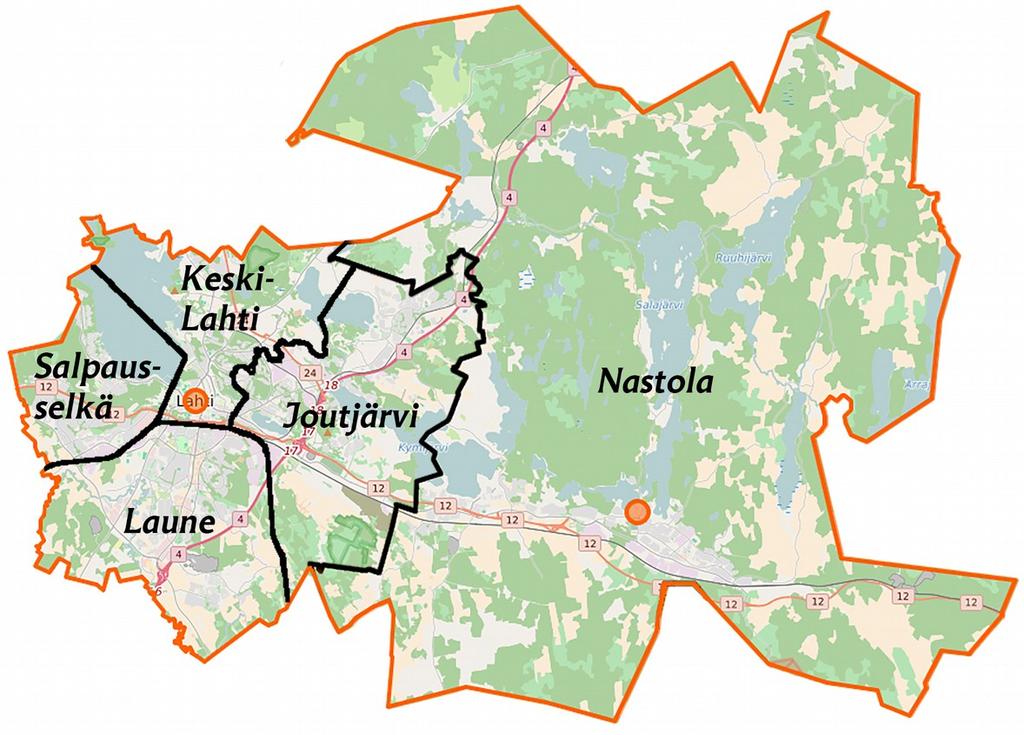 Yleisperustelut Sivu 4 2.4 Väkiluku- ja pinta-alatietoja Lahden seurakuntayhtymän väkiluku 31.8.2017 oli 81 335, vähennystä 31.12.2010 lähtien 5 948 henkilöä eli 6,8 prosenttia. Aikavälillä 1.1. 31.8.2017 väkiluku on vähentynyt 1 097 henkilöä.