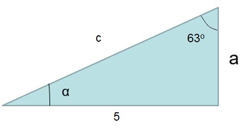 Esim. Rtkise tuntemttomt sivut j kulmt Toinen terävä kulm α = 90 o - 6 o = 7 o Kun tunnetn sivu, j jokin kulmist, lsketn ensin toinen terävä kulm.