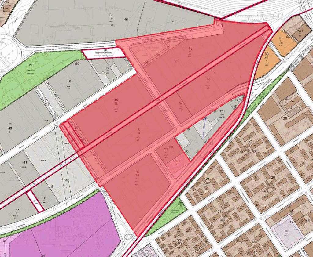 4 Voimassa olevissa asemakaavoissa suunnittelualue on pääasiassa teollisuus- ja varastorakennusten korttelialuetta, jolle voi sijoittaa myös liike- ja toimistotiloja teollisuustoiminnan tarpeisiin.