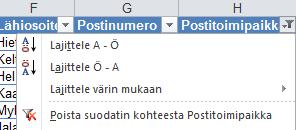 Sivu 5 / 8 TAULUKON SUODATUKSEN POISTAMINEN Kun olet tehnyt suodatuksia taulukkoon, voit poistaa suodatuksen joko sarake kerrallaan valitsemalla suodatinnuolen alta Poista suodatin kohteesta