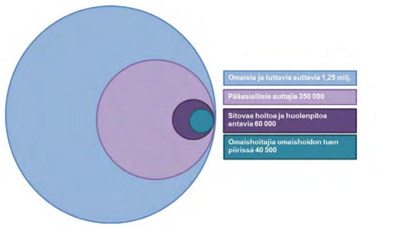6 1. Omaishoitajuus Suomessa Omaishoitaja on henkilö, joka pitää huolta perheenjäsenestään tai muusta läheisestään, joka sairaudesta, vammaisuudesta tai muusta erityisestä hoivan tarpeesta johtuen ei