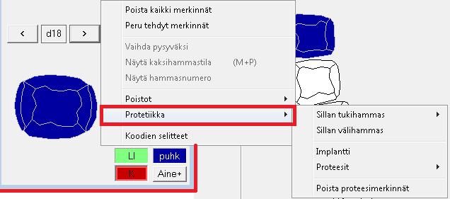 9.1.2. Proteettiset merkinnät 20 / 43 Proteettiset merkinnät saadaan statukselle hiiren oikean näppäimen kautta.