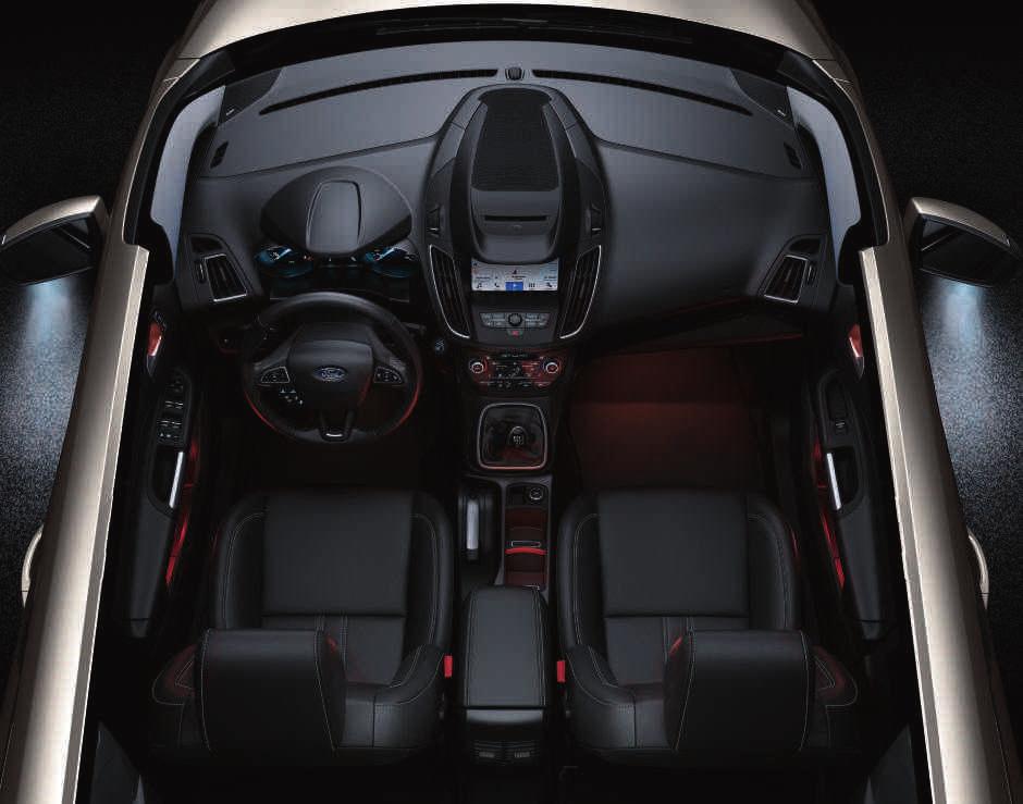 FORD C-MAX Varusteet Lisätietoa saat osoitteesta Ford.fi. Ambientsisävalaistus C-MAXin tunnelmavalaistus luo pehmeän valon keskikonsolille, ovitaskuille, ovenkahvoille ja jalkatilojen etuosaan.