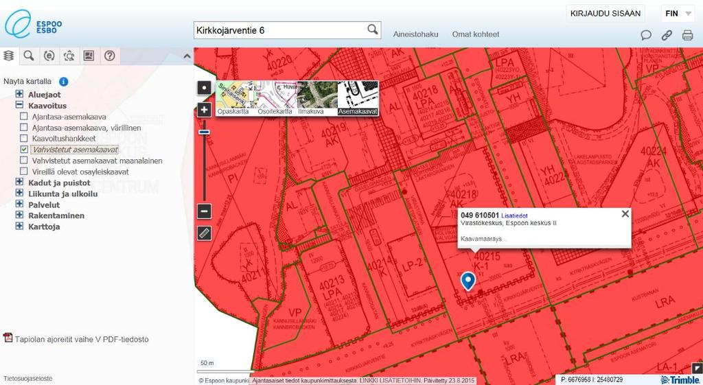 4 LIITE 4: Ohje kaavatietojen hakuun karttapalvelusta Asemakaavakartan saat näkyviin seuraavasti: Kirjoita kohtaan 1