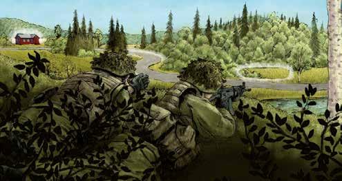 5 Taistelu- ja marssikoulutus 152 Puolustukseen ryhmittyminen Ryhmänjohtaja johtaa ryhmänsä puolustukseen ryhmittymisen.