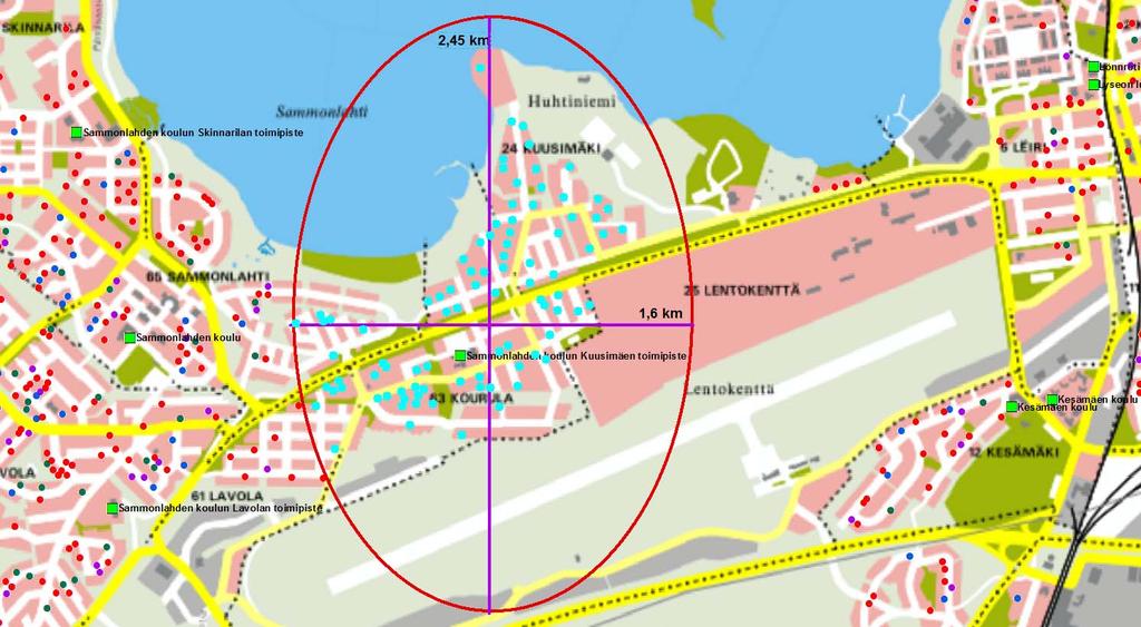 45/53 Ukkopuistoon osoitetut erillispientalotontit sijoittuvat lentomeluennusteen mukaan 55 60 db Lden alueelle.