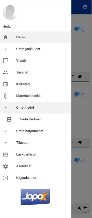 applikaation valikko Tieto suostumuksesta