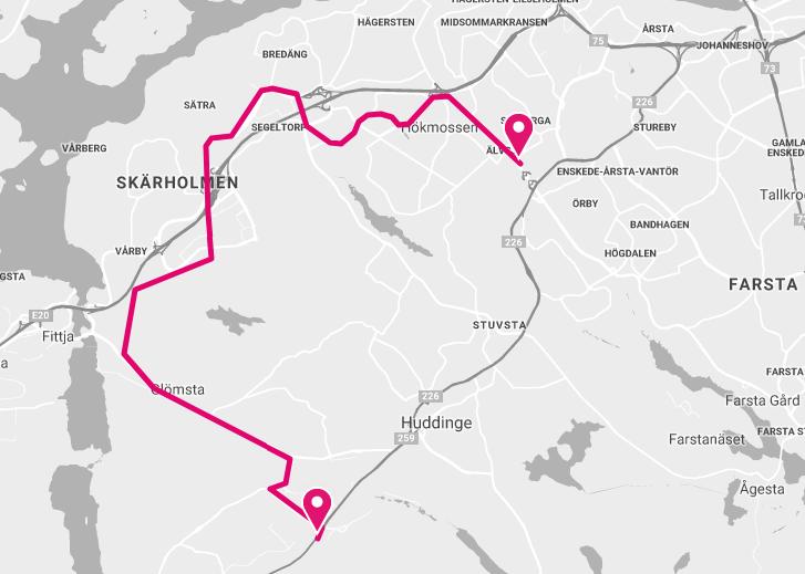 Spårväg Syd (Suur-Tukholma) Tukholma/Huddinge Älvsjö - Kungens Kurva - Flemingsberg Päätökset tehty 2017 Liikenteen aloitus Osa I 2026 Osa II 2029 Yhdistää T-banan punaisen linjan