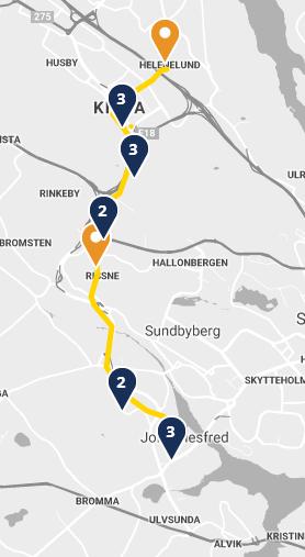 2013 5,6 km Solna centrum - Solna station 2014 1,0 km Sickla Udde - Sickla station 2017 0,6 km Ulvsunda -