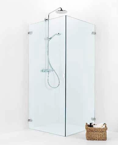 Profiilittomat IDO Design -suihku ovet ja -seinät ovat kirkasta lasia, johon saranat